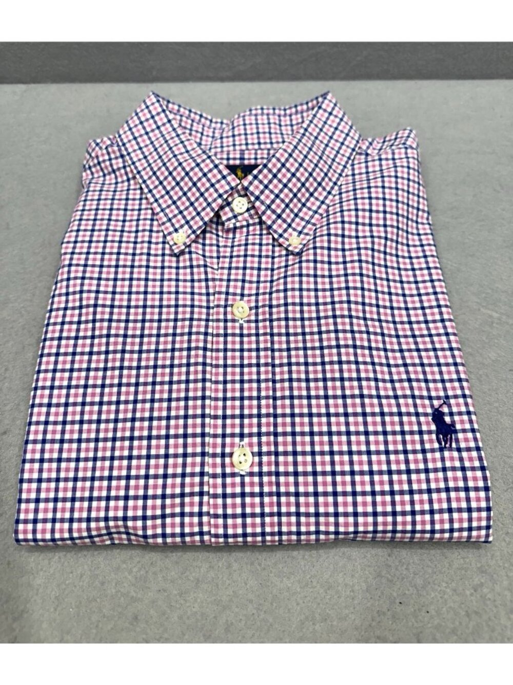 Ralph Lauren Button Down Shirt Mens Sz XL Blue Magenta Plaid Long Sleeve Cotton
